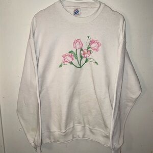 Embroidered Flower-Print Crewneck Sweatshirt - Pink Tulip Design